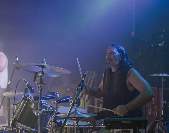 Drummer at the kit during the performance